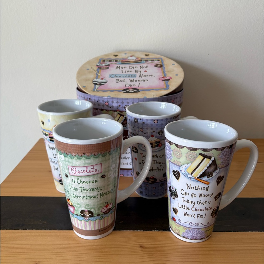Set of 4 ‘Chocolate Lovers’ Stoneware Latte Gift Mugs in Original Circular Box